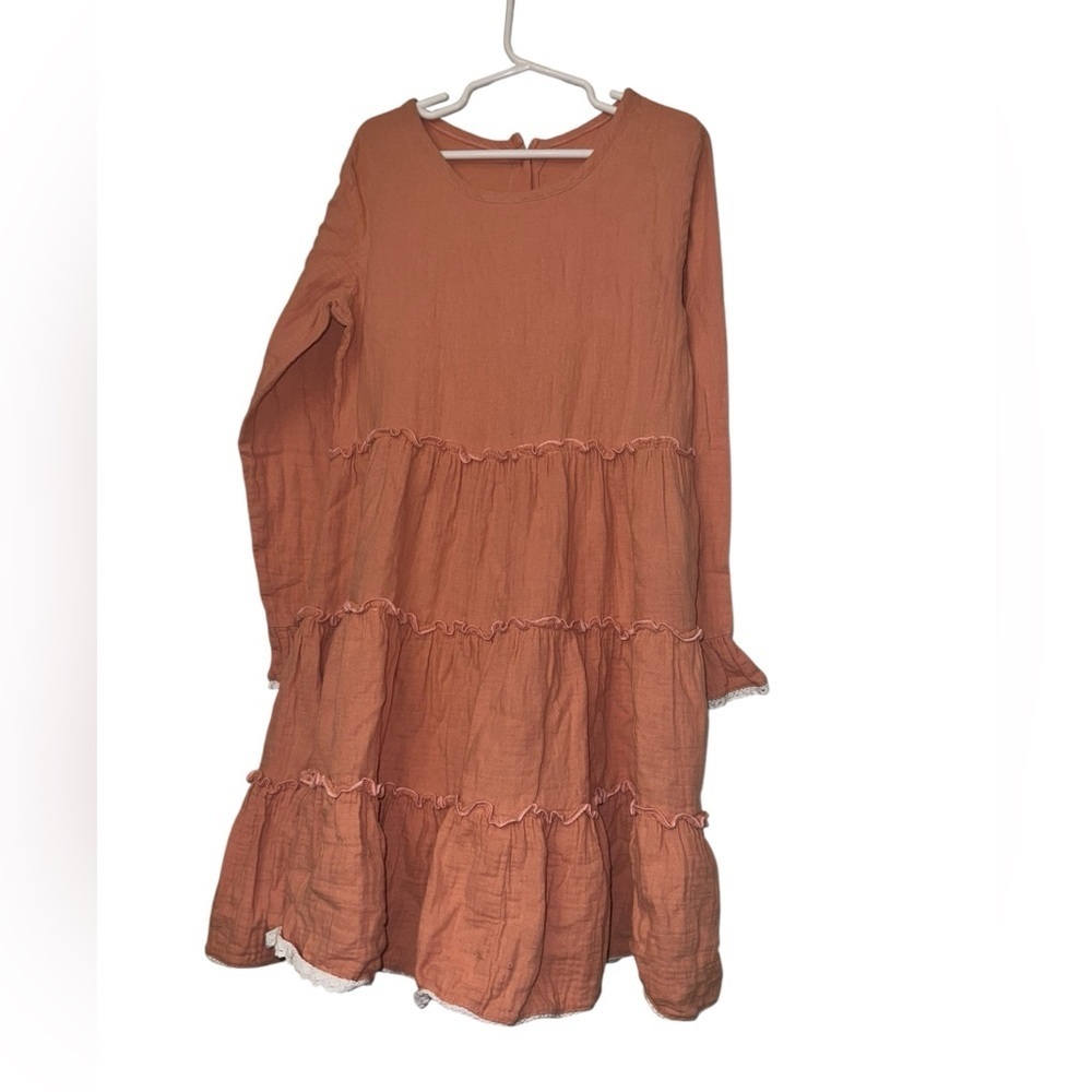 Serendipity by shrimp & grits girls orange gauzy tiered dress sz 9-10 XL